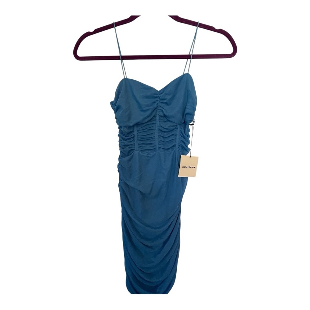 Superdown Blue Ruched Bodycon Midi Dress - Picture 2 of 5